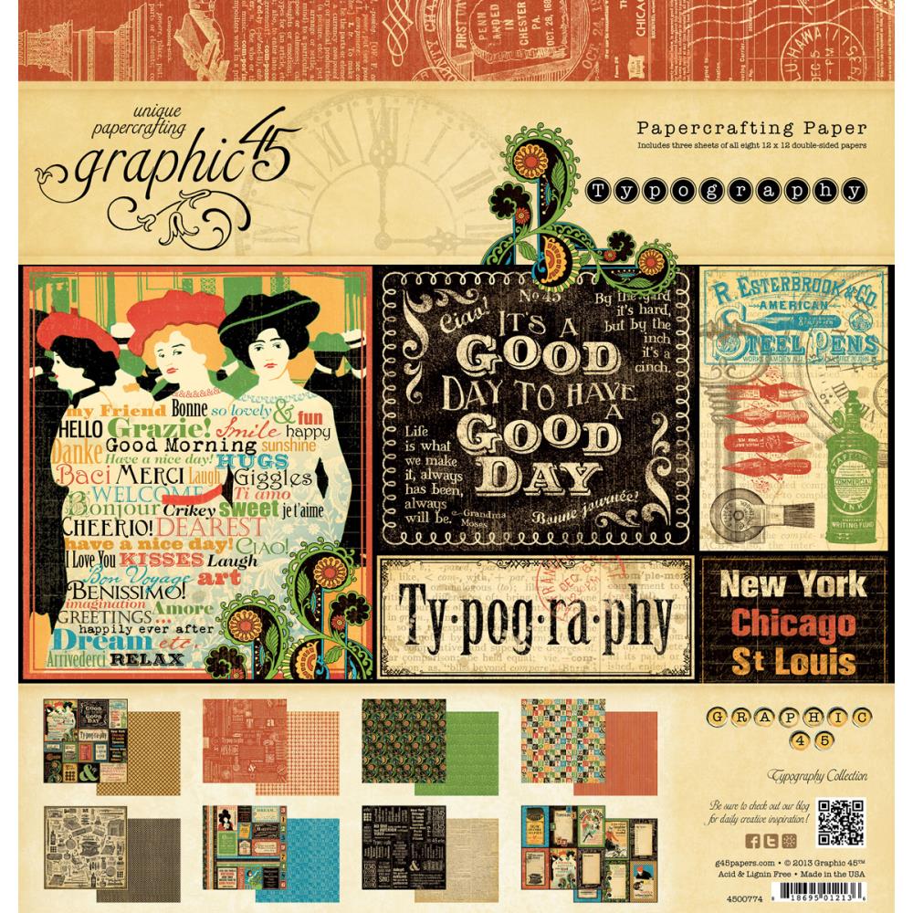 Graphic 45 Typography Double-Sided Paper Pad 12"X12" Graphic 45 Typography Double-Sided Paper Pad 12"X12"